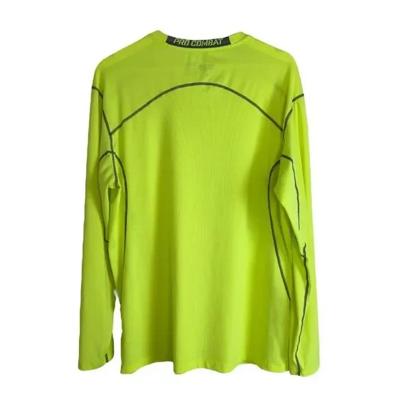 Nike Pro Combat Men's Athletic Shirt Fitted Long Sleeve - Size XL - Venom Green - Picture 2 of 7